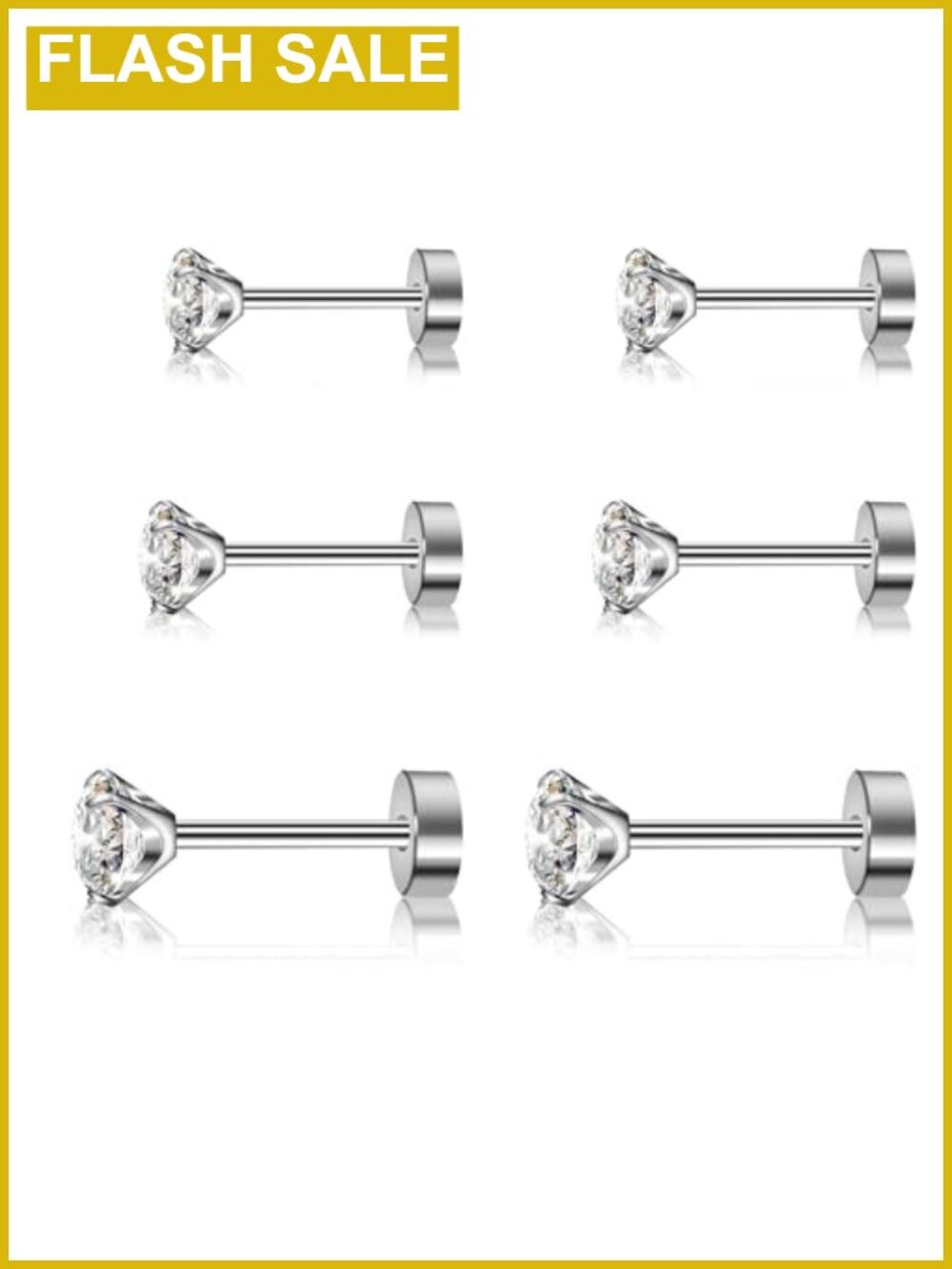 Titanium CZ Stud Flat Screw Back Earrings for Women, Hypoallergenic Cartilage